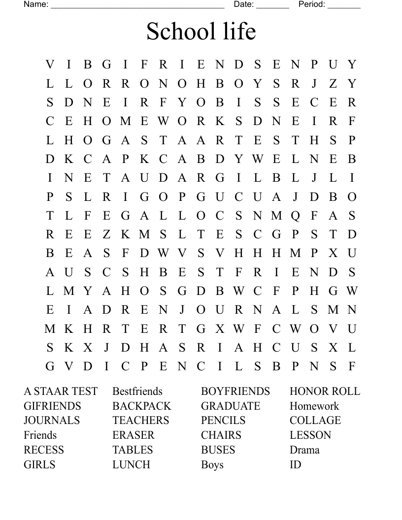 School life Word Search