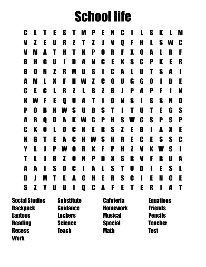 School life Word Search