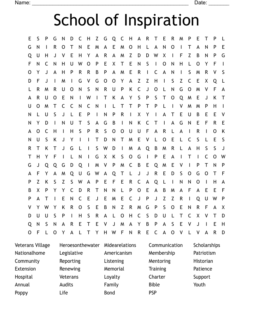 School of Inspiration Word Search