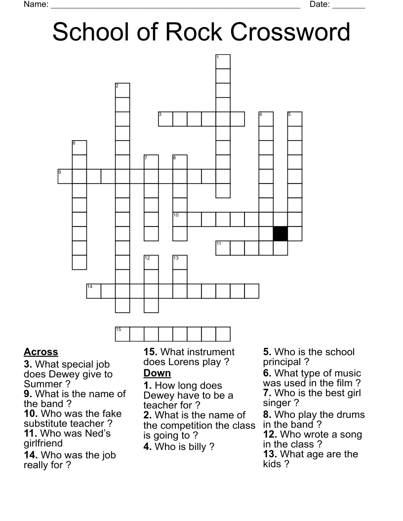 School of Rock Crossword 