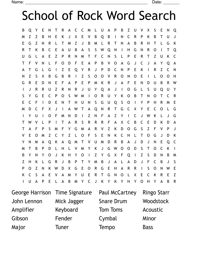 School of Rock Word Search