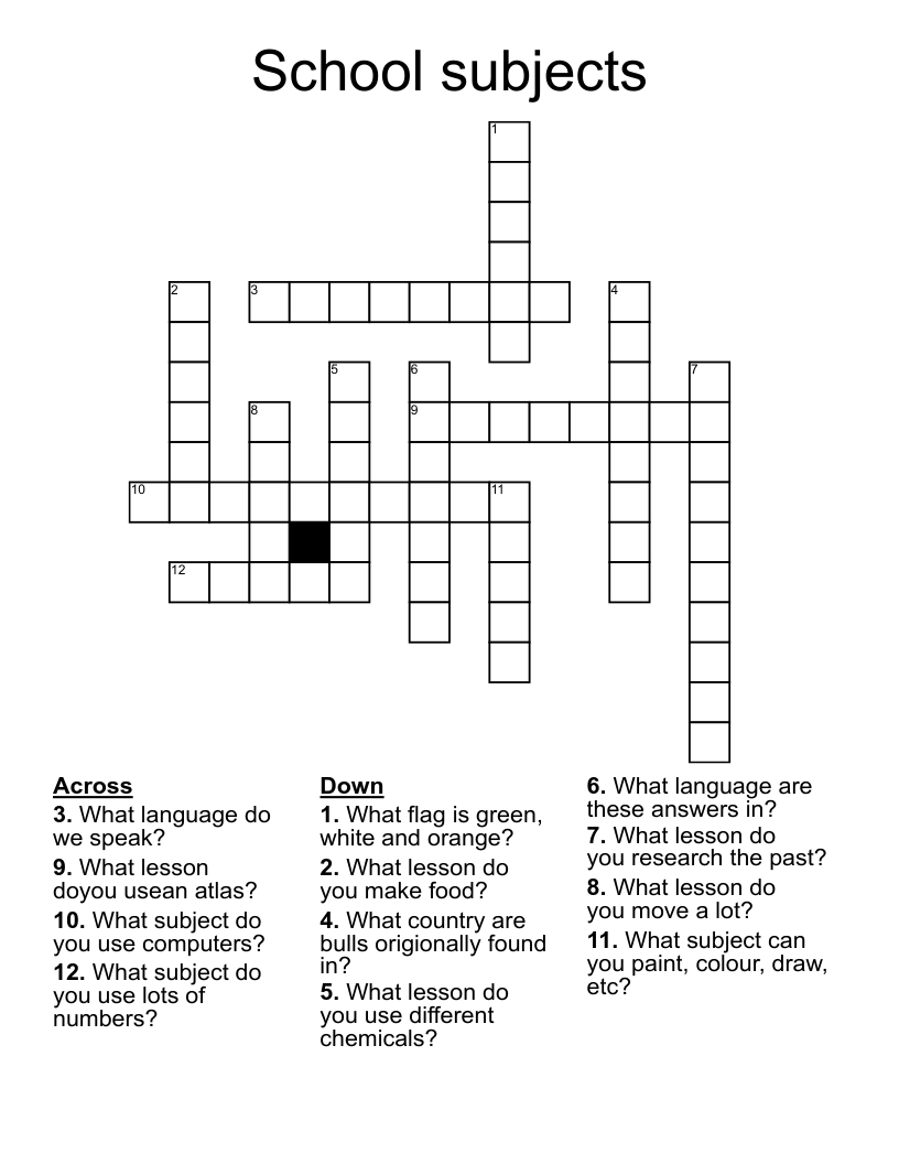 School subjects Crossword