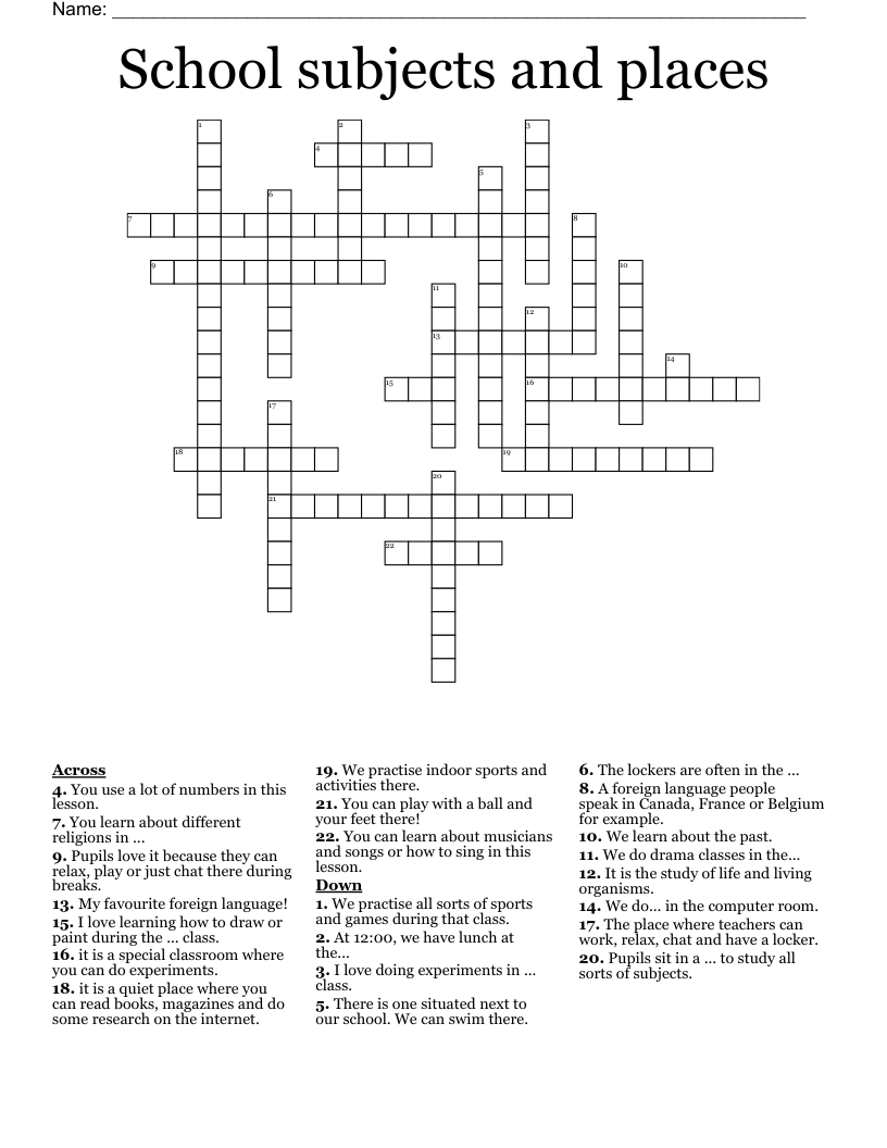 School subjects and places Crossword
