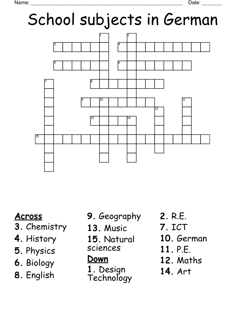 School subjects in German Crossword