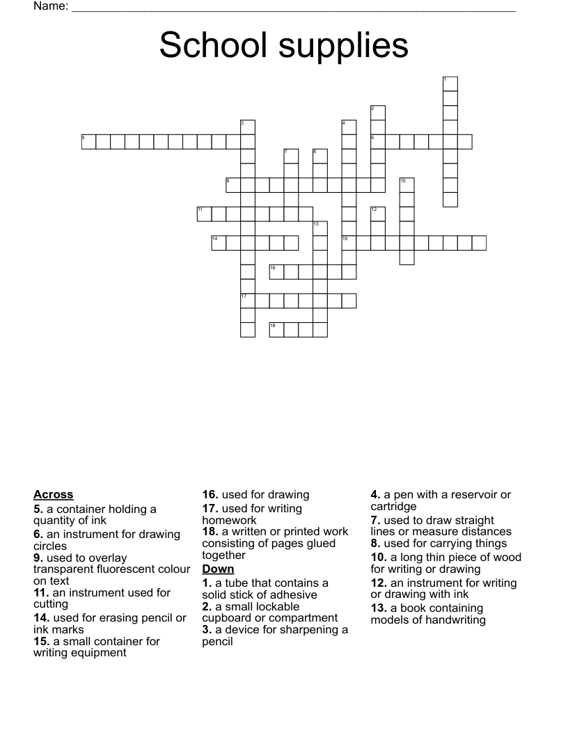 School supplies Crossword