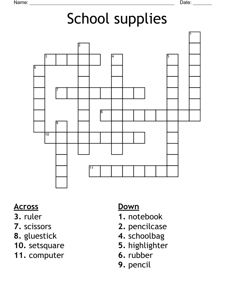 School supplies Crossword