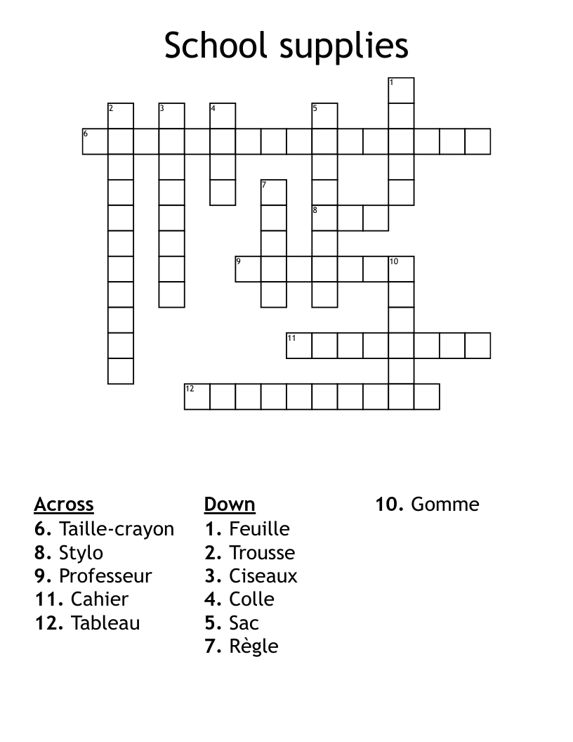 School supplies Crossword
