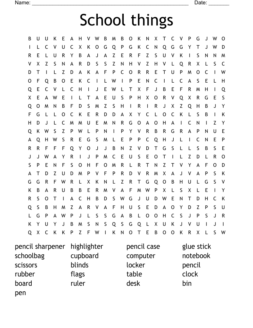 School things Word Search