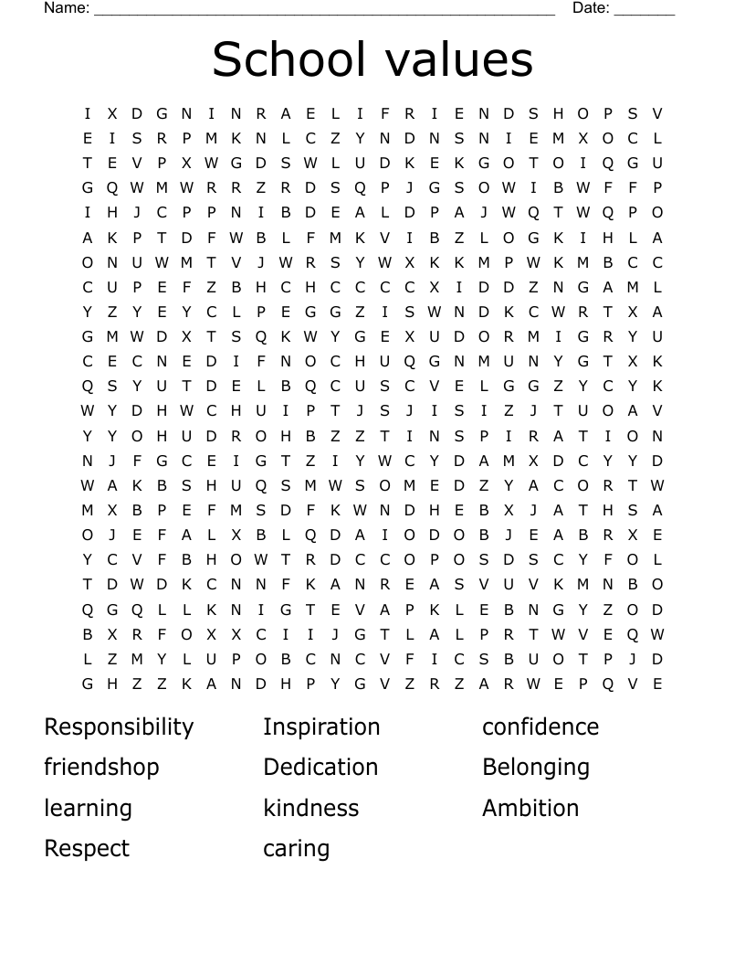 School values Word Search