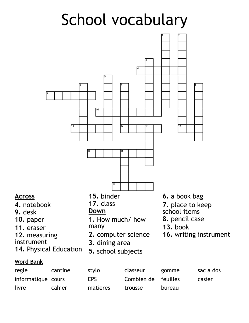 School vocabulary Crossword