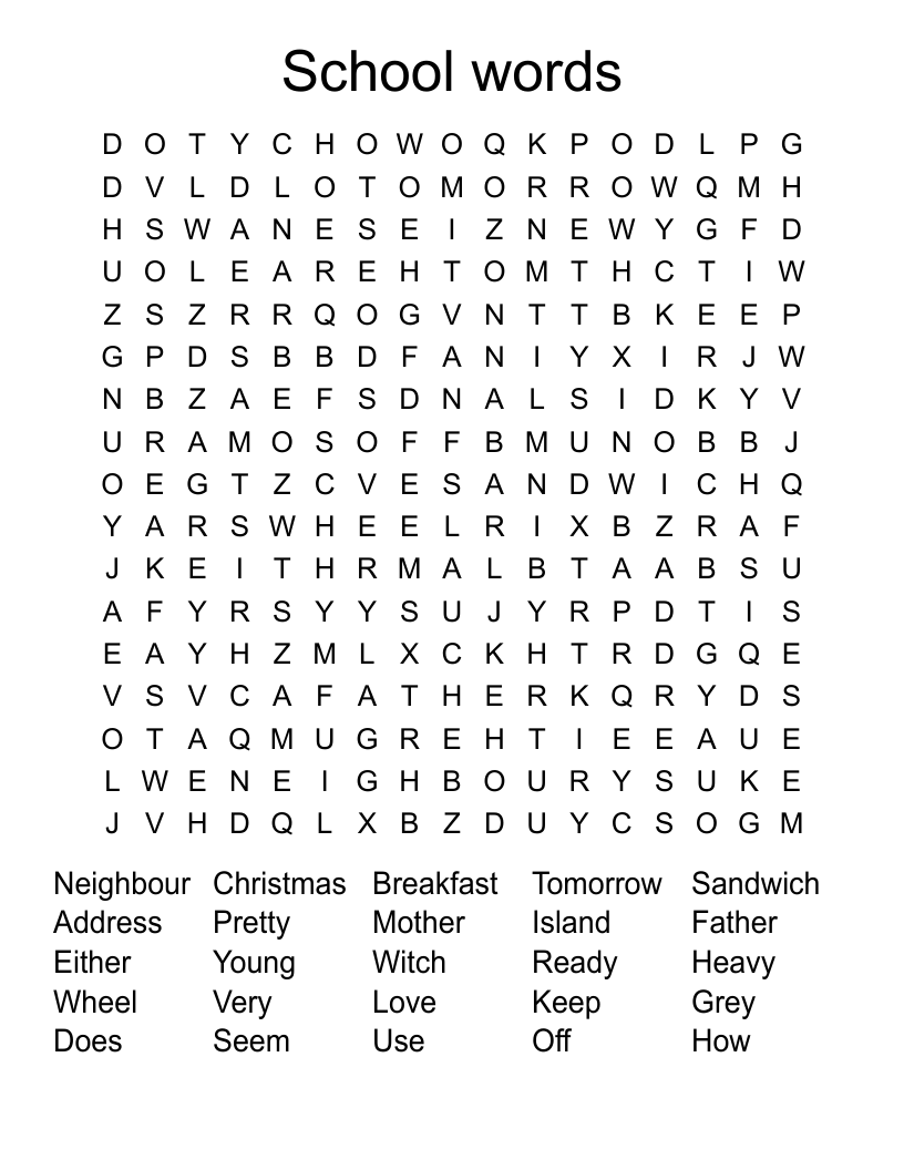 School words  Word Search
