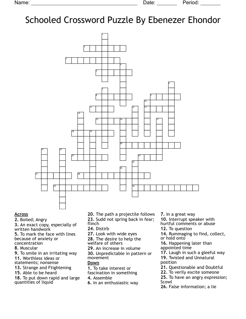 Schooled Crossword Puzzle By Ebenezer Ehondor