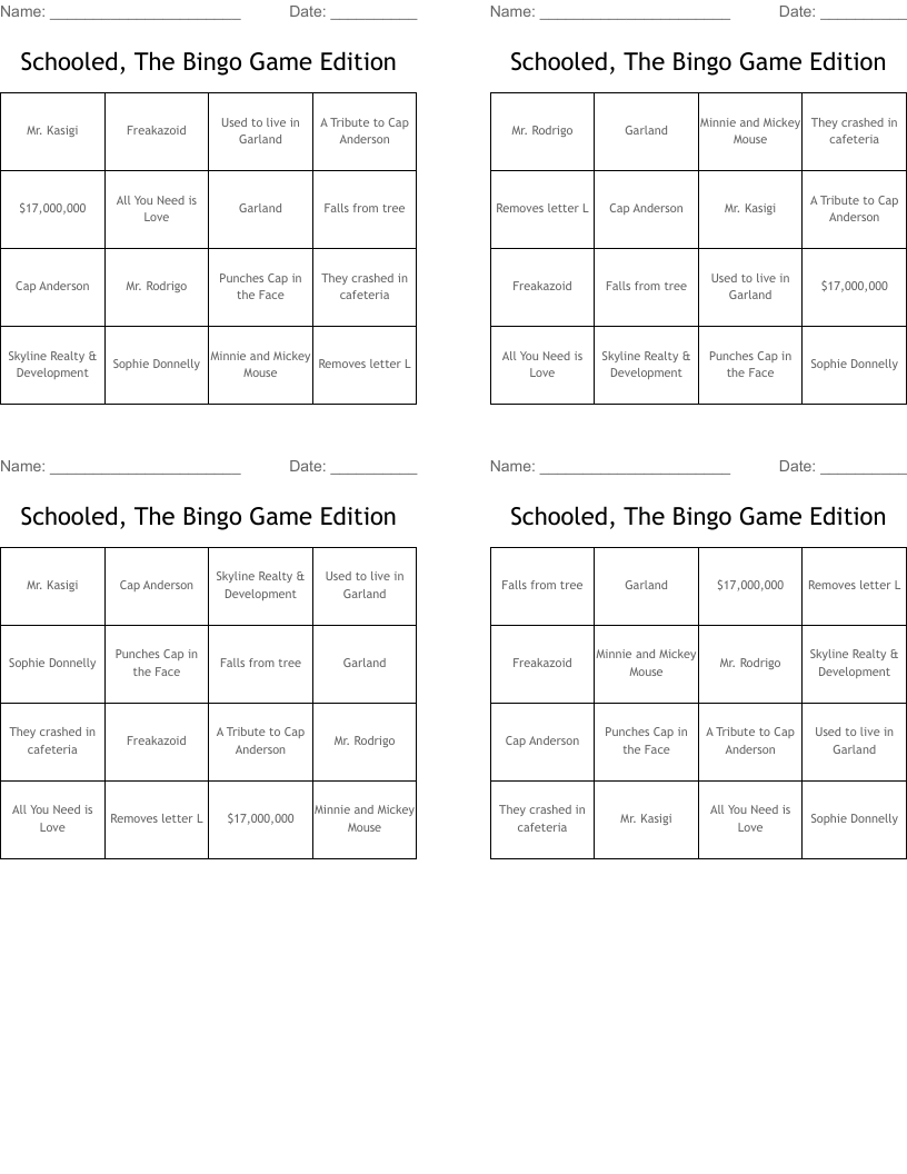 Schooled, The Bingo Game Edition 