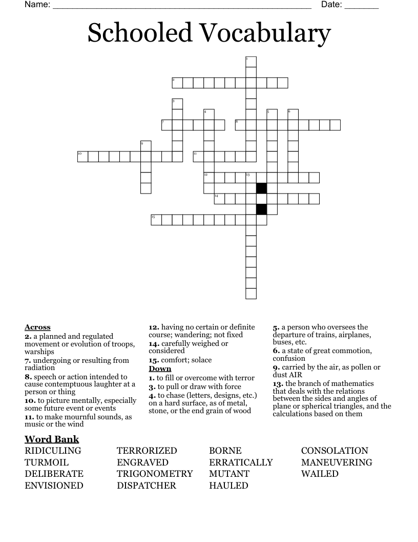 Schooled Vocabulary Crossword