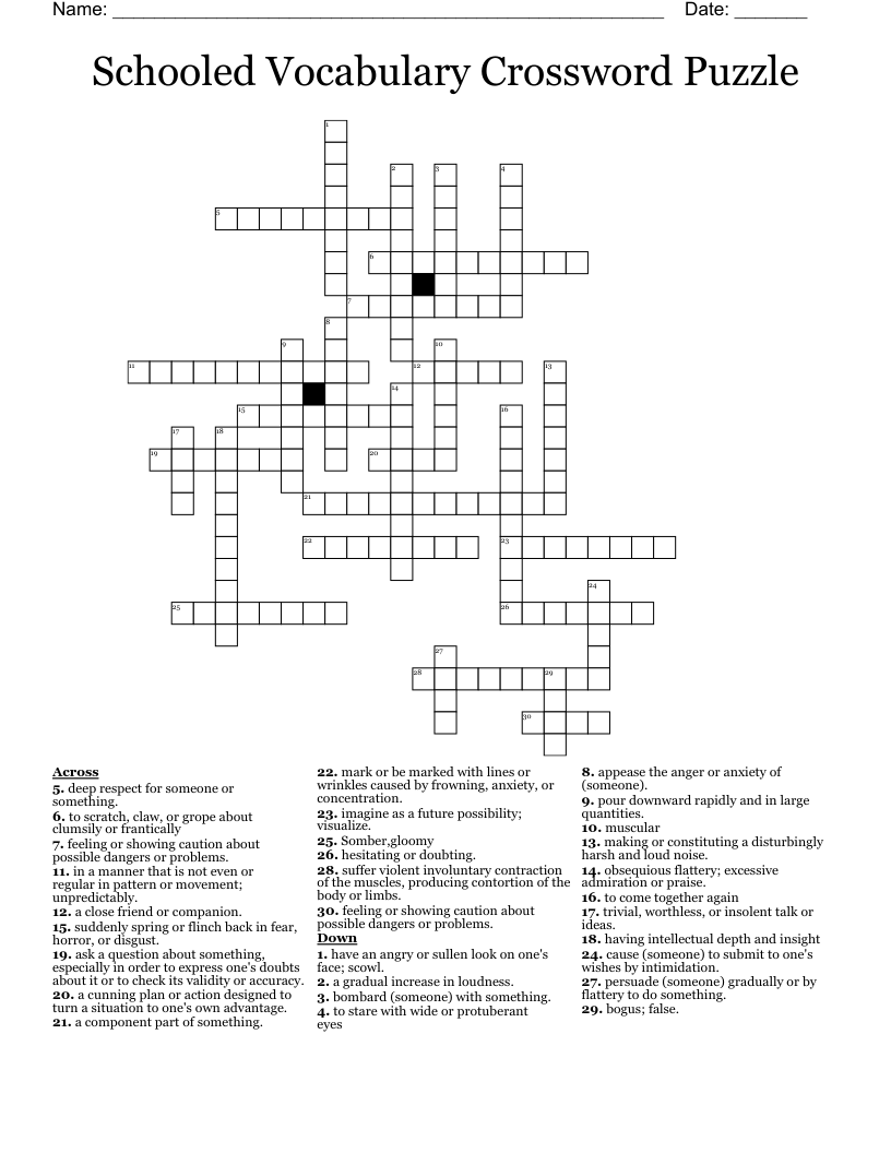 Schooled Vocabulary Crossword Puzzle