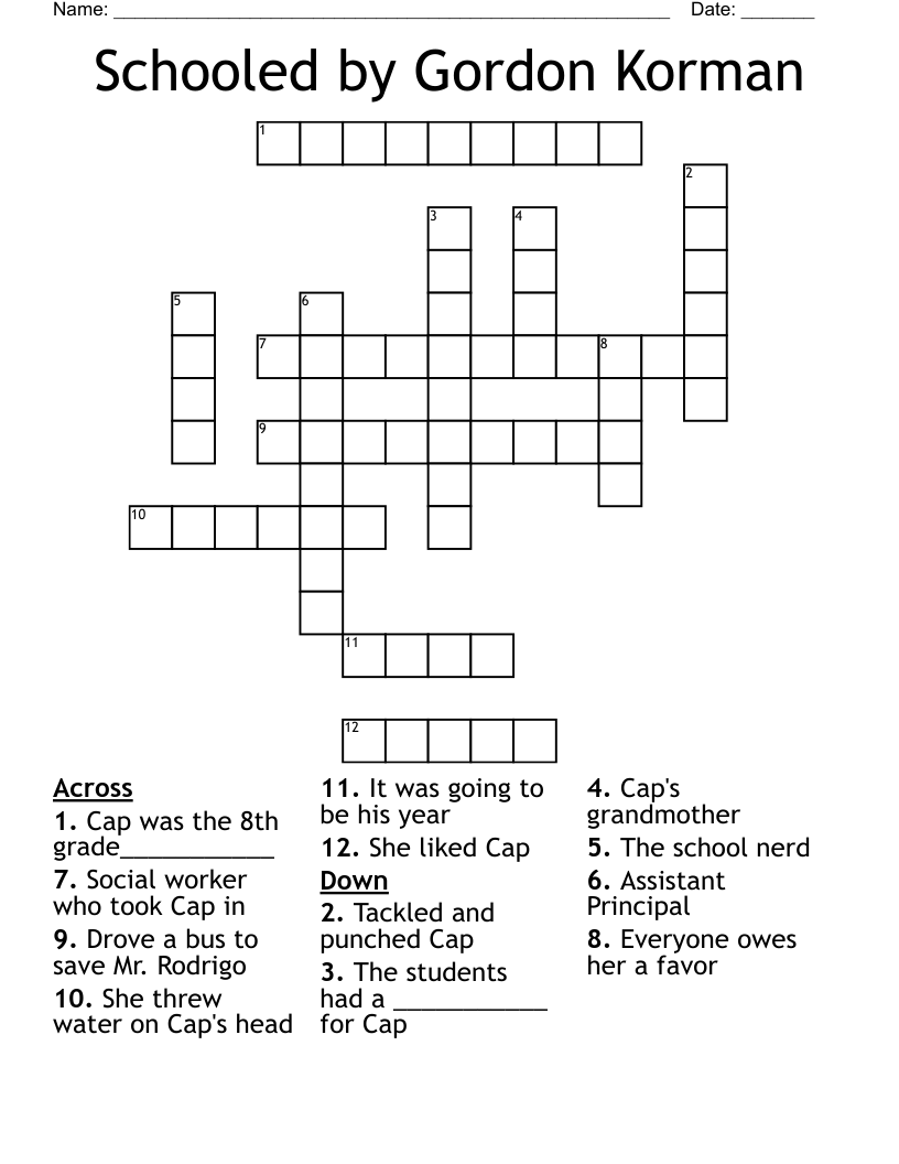 Schooled by Gordon Korman Crossword