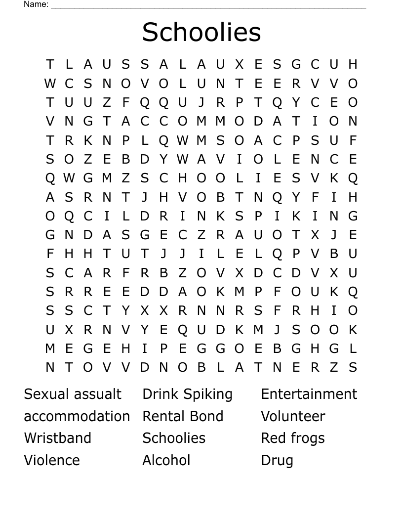 Schoolies Word Search