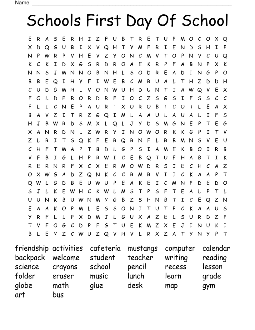 Schools First Day Of School Word Search