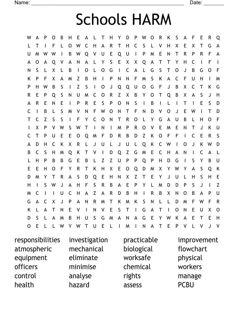 Schools HARM Word Search
