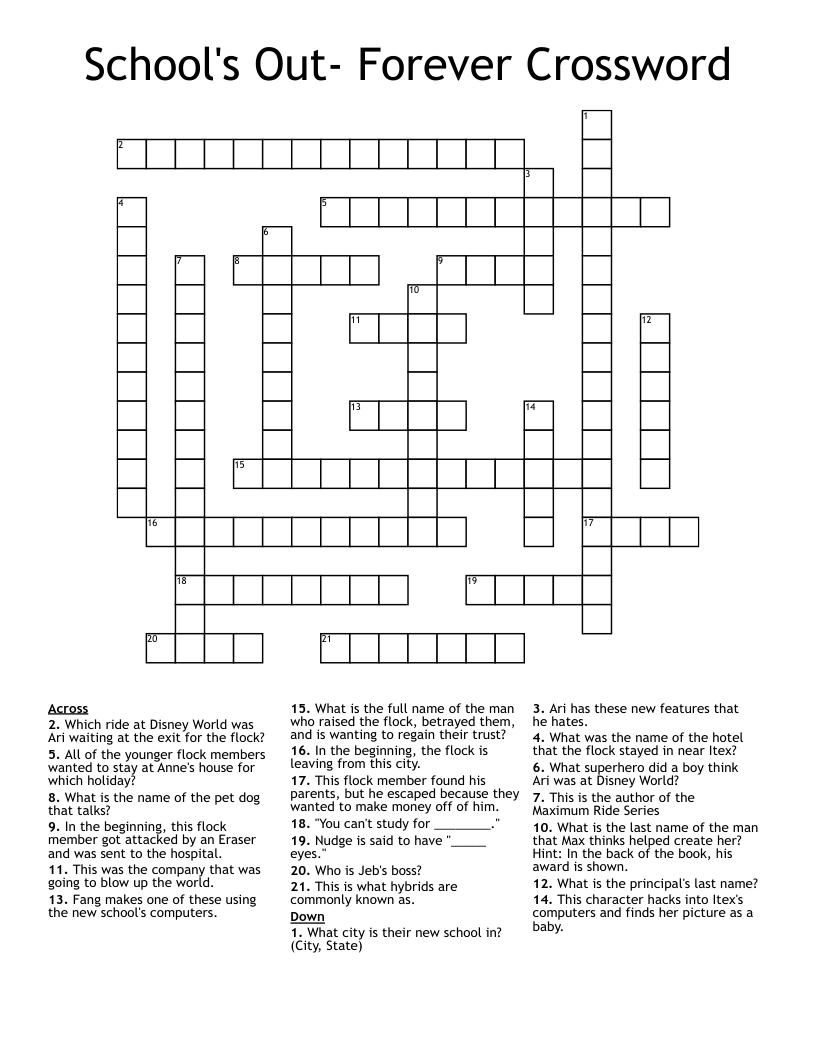School's Out- Forever Crossword