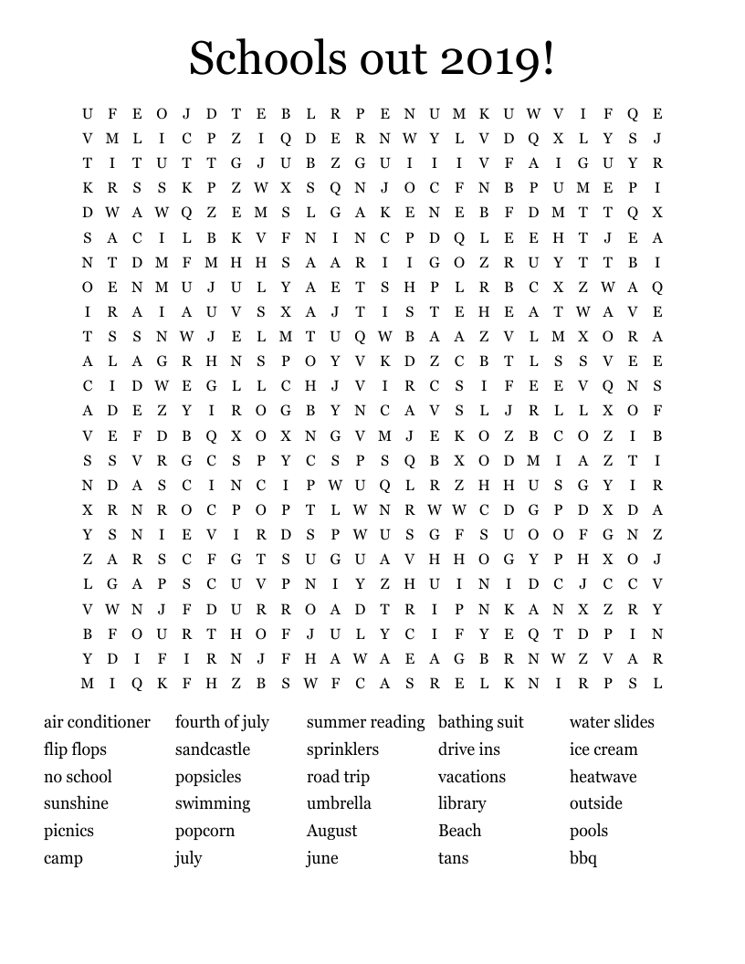 Schools out 2019! Word Search