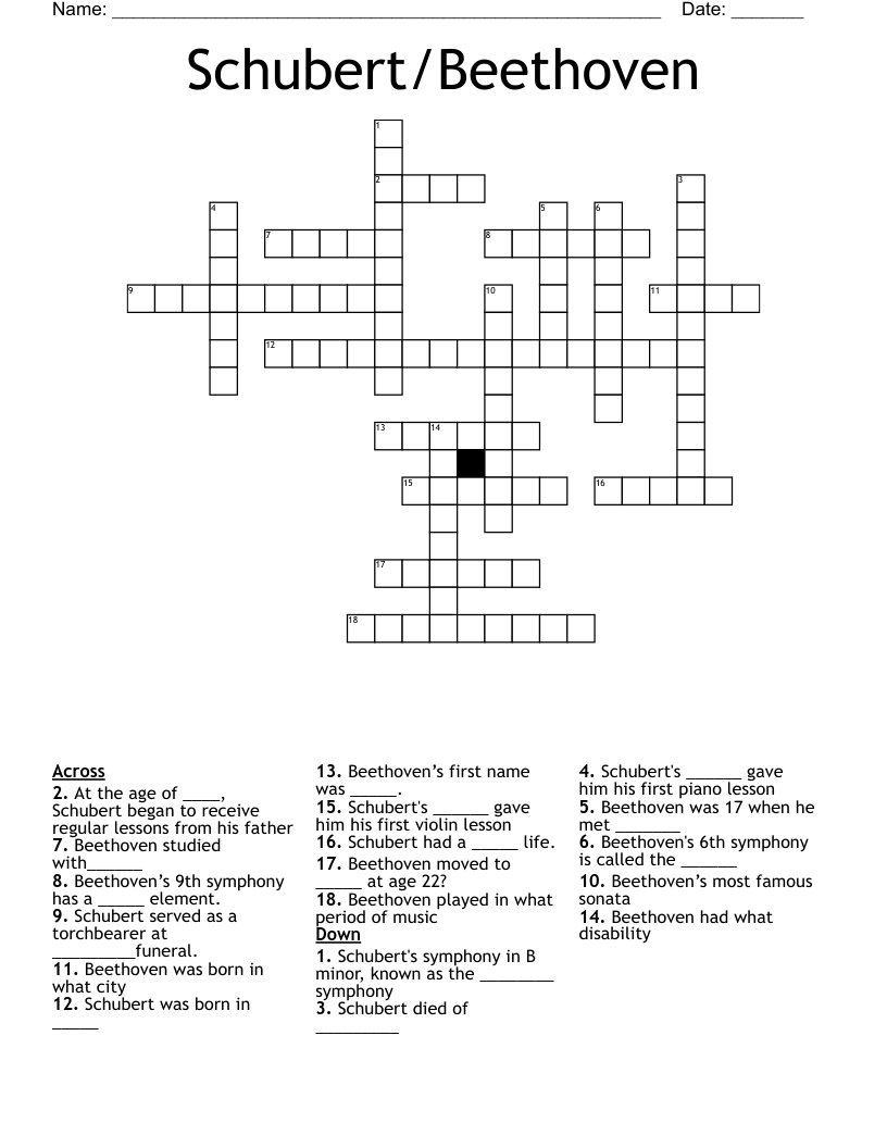 Schubert/Beethoven Crossword