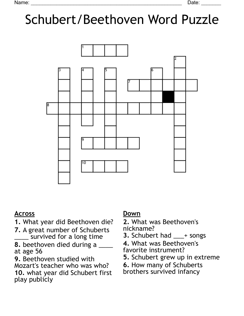 Schubert/Beethoven Word Puzzle Crossword