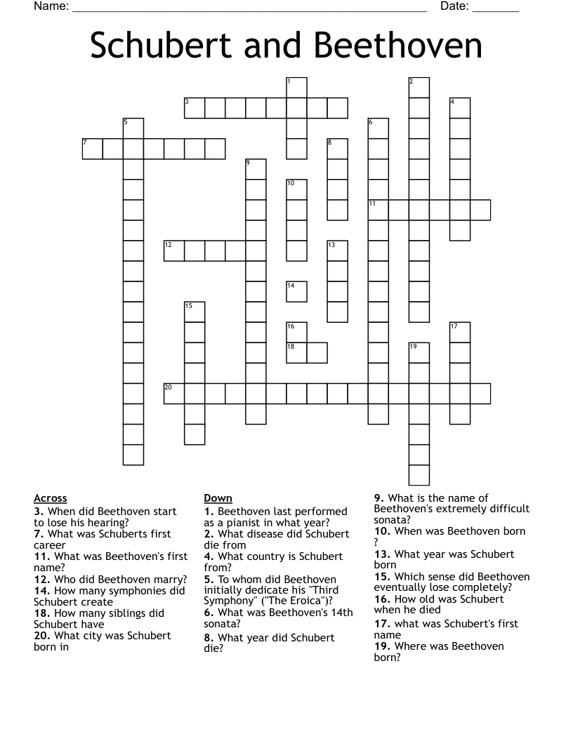 Schubert and Beethoven Crossword