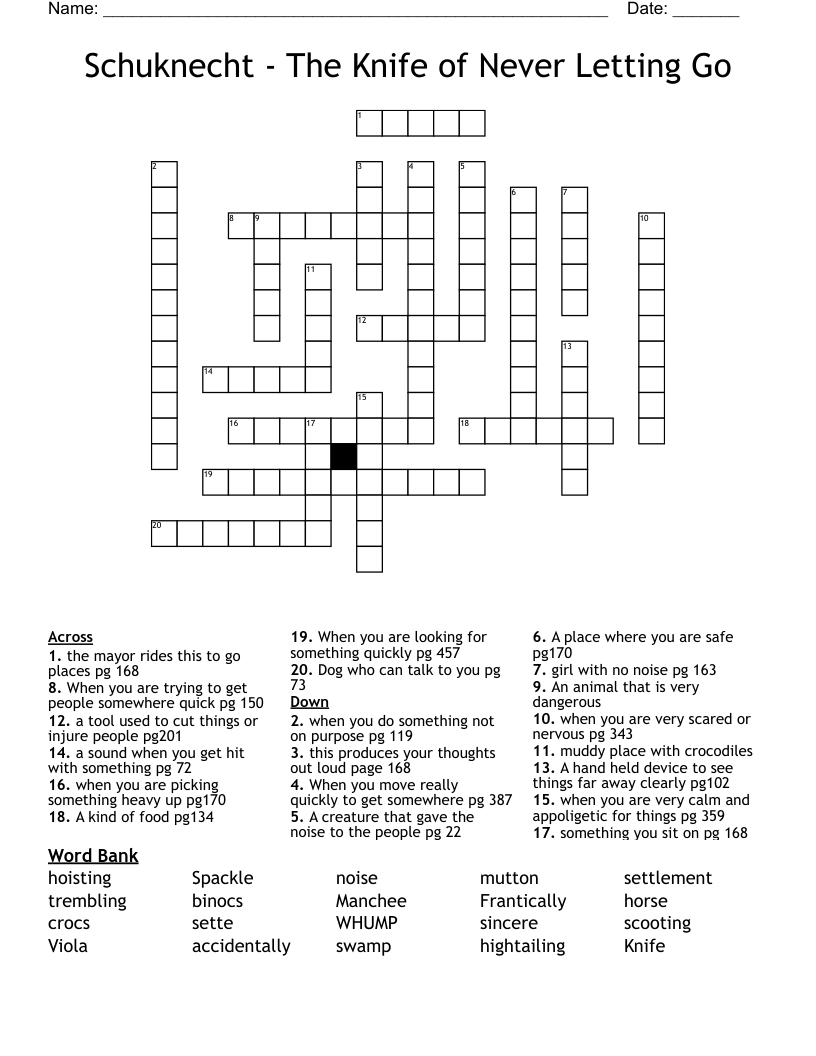 Schuknecht - The Knife of Never Letting Go Crossword