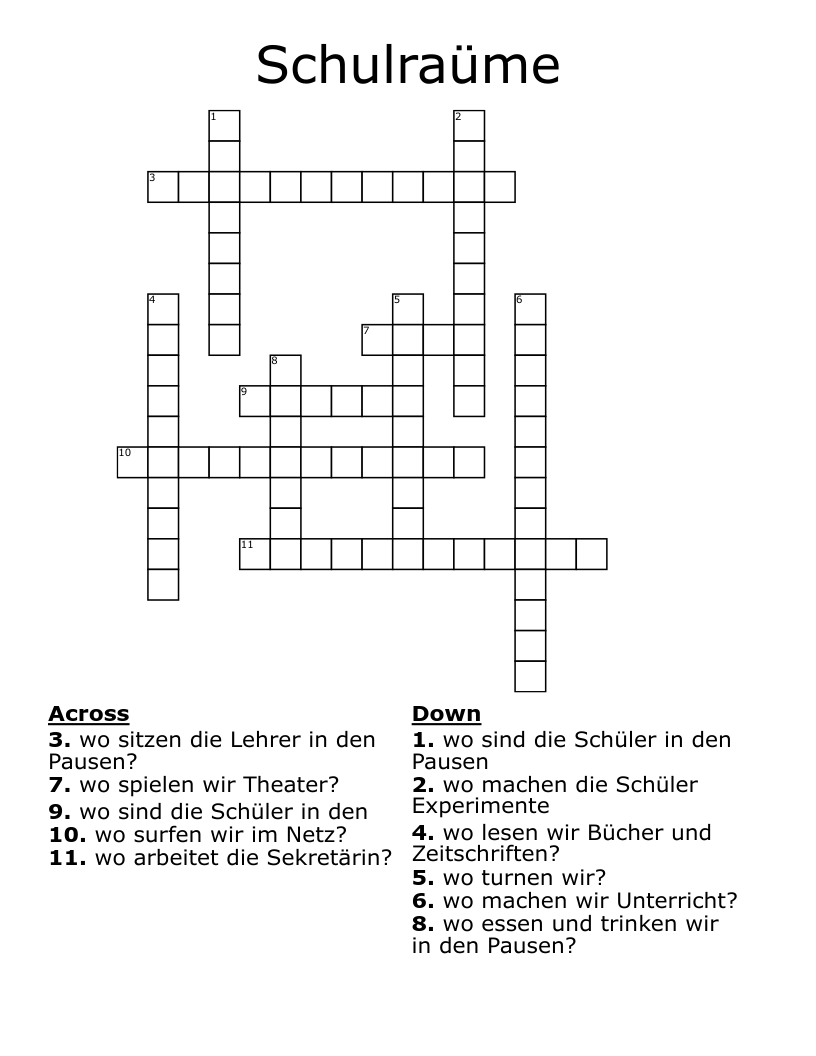 Schulraüme Crossword
