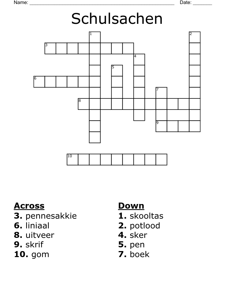 Schulsachen Crossword
