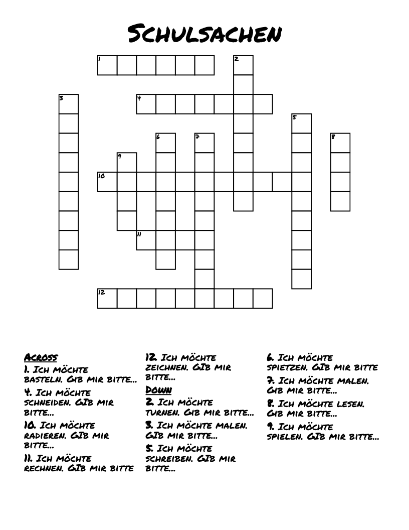 Schulsachen Crossword