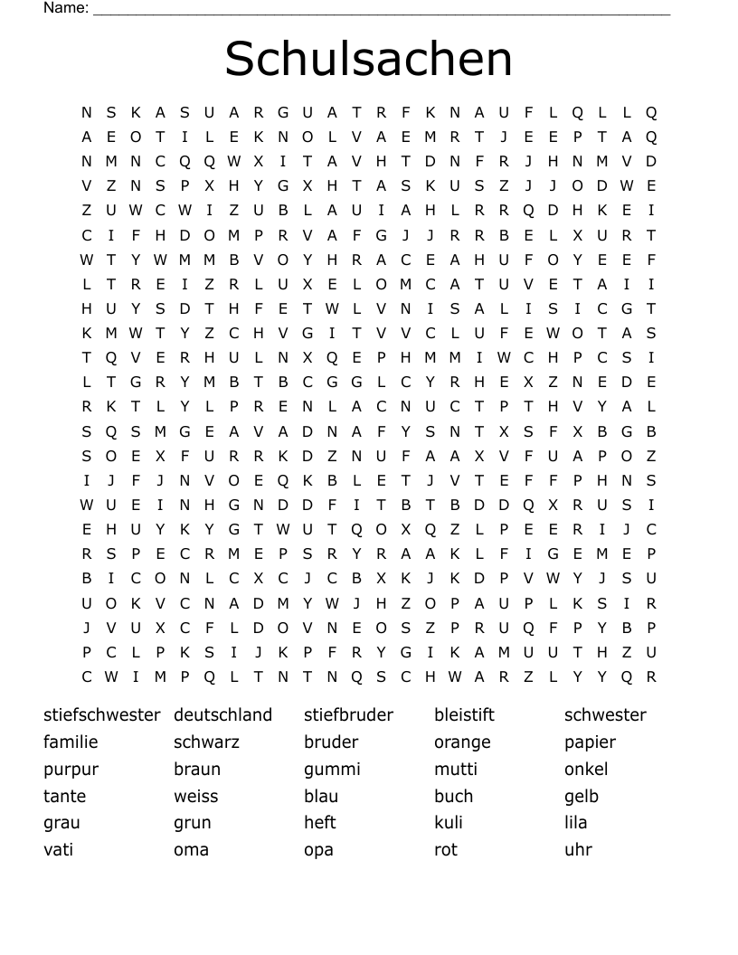 Schulsachen Word Search