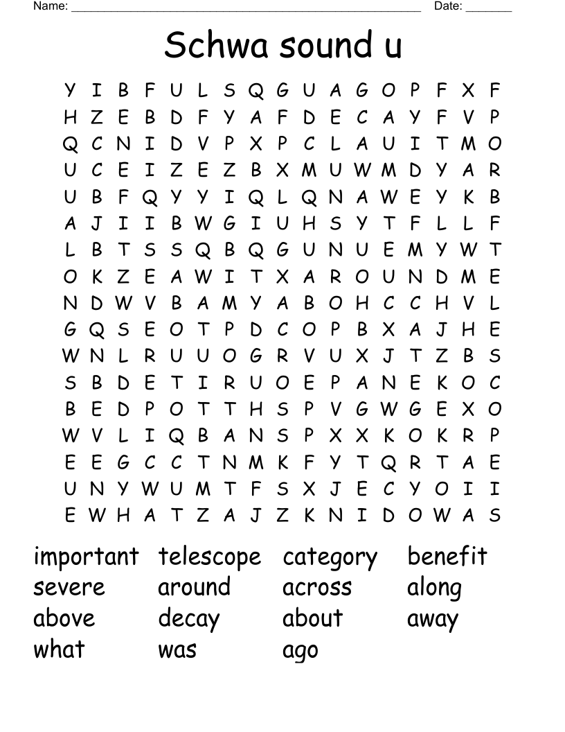 Schwa sound u Word Search