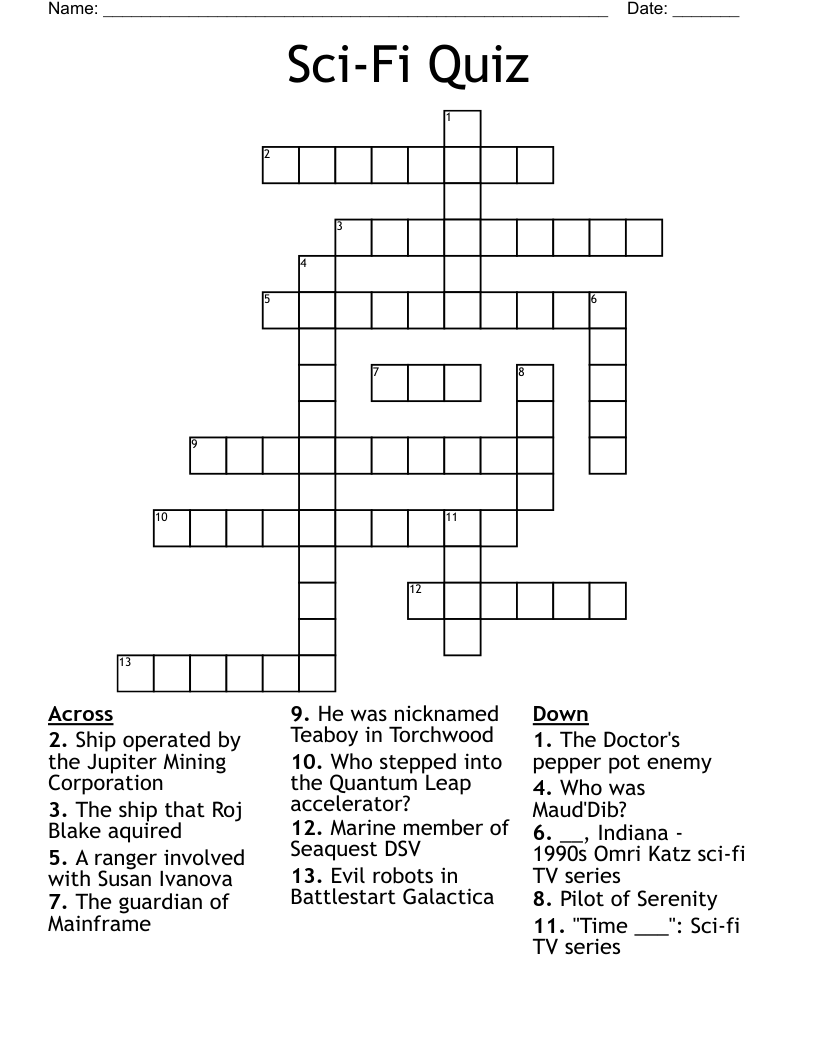 Sci-Fi Quiz Crossword