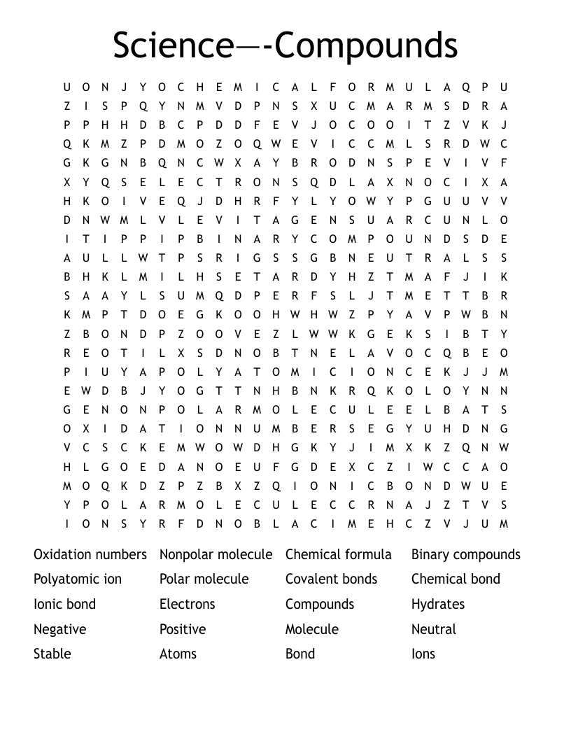 Science—-Compounds Word Search