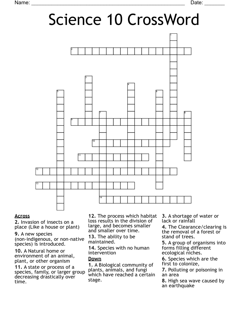 Science 10 CrossWord