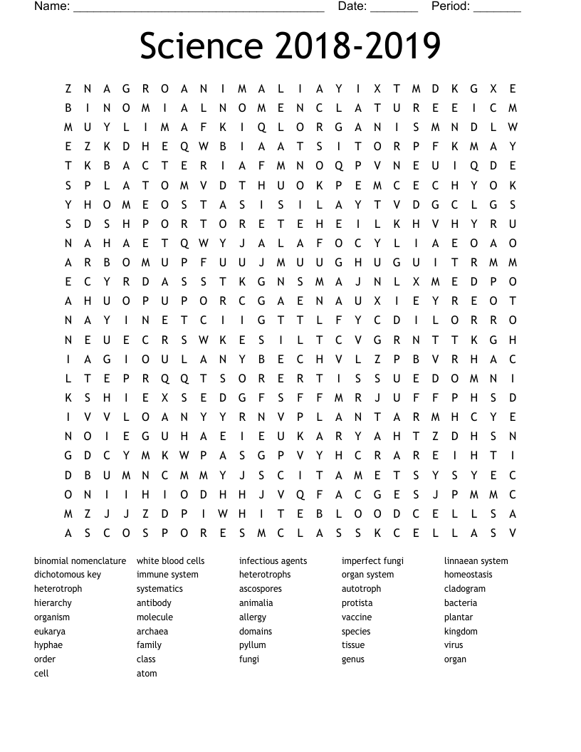 Science 2018-2019 Word Search