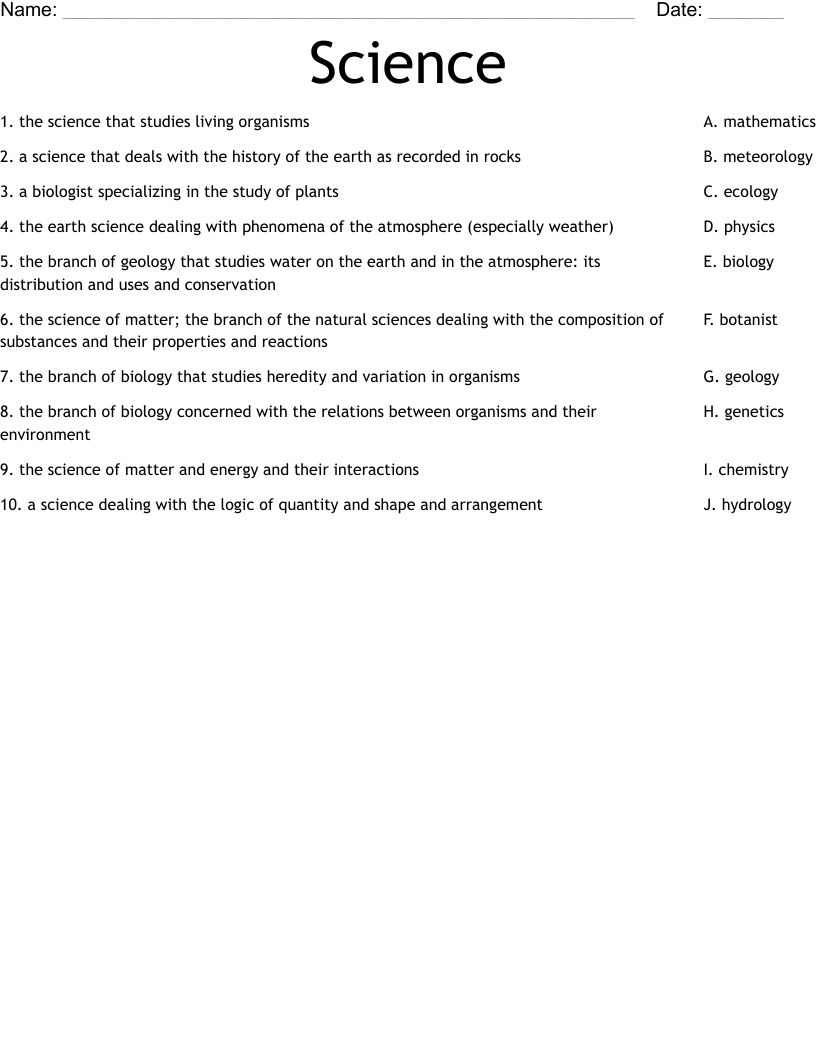 Science Worksheet