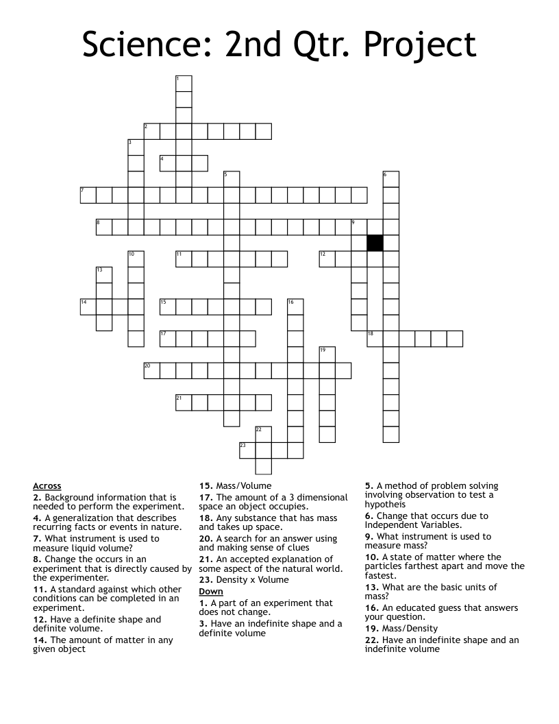 Science: 2nd Qtr. Project Crossword