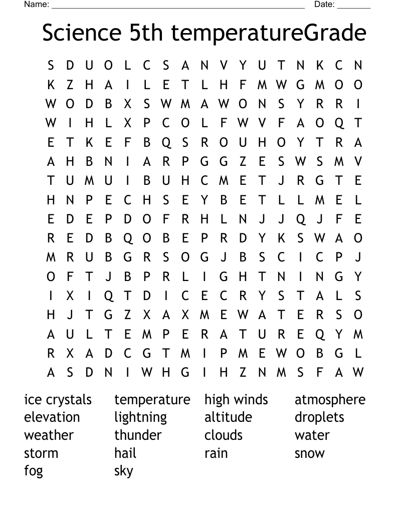 Science 5th temperatureGrade Word Search