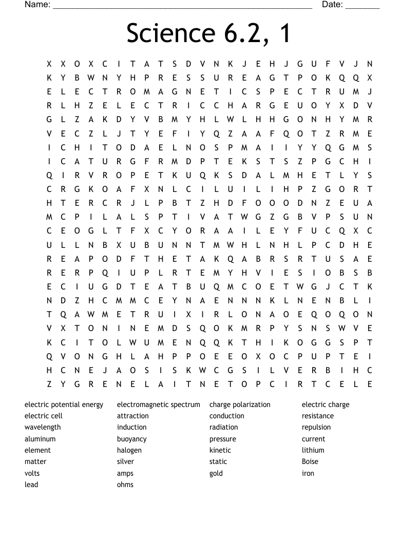 Science 6.2, 1 Word Search