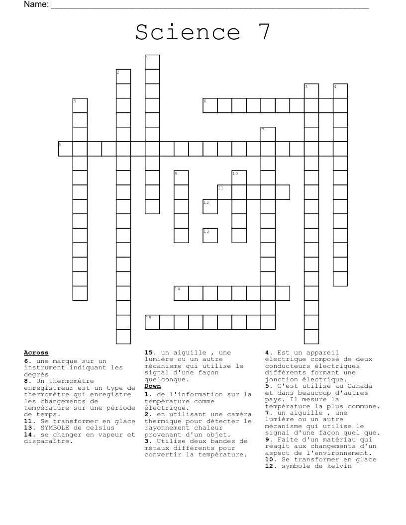 Science 7 Crossword