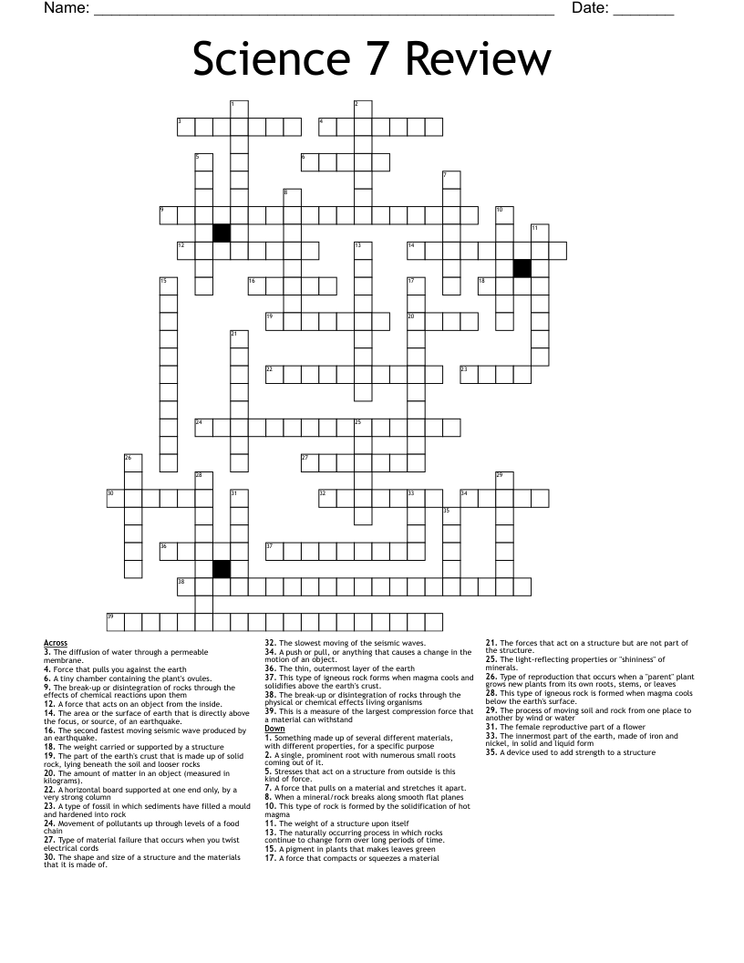 Science 7 Review Crossword