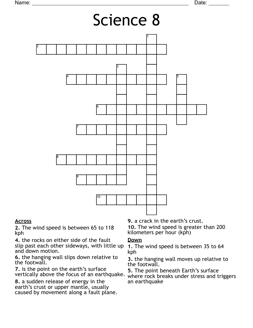 Science 8 Crossword