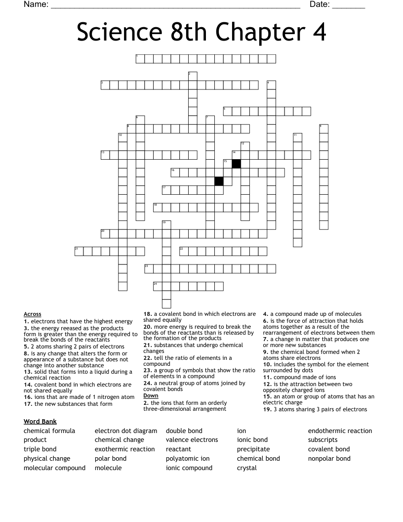 Science 8th Chapter 4  Crossword