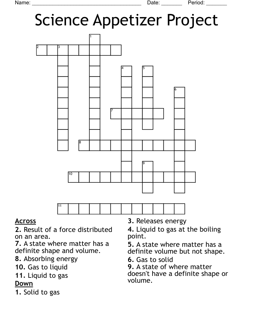 Science Appetizer Project Crossword
