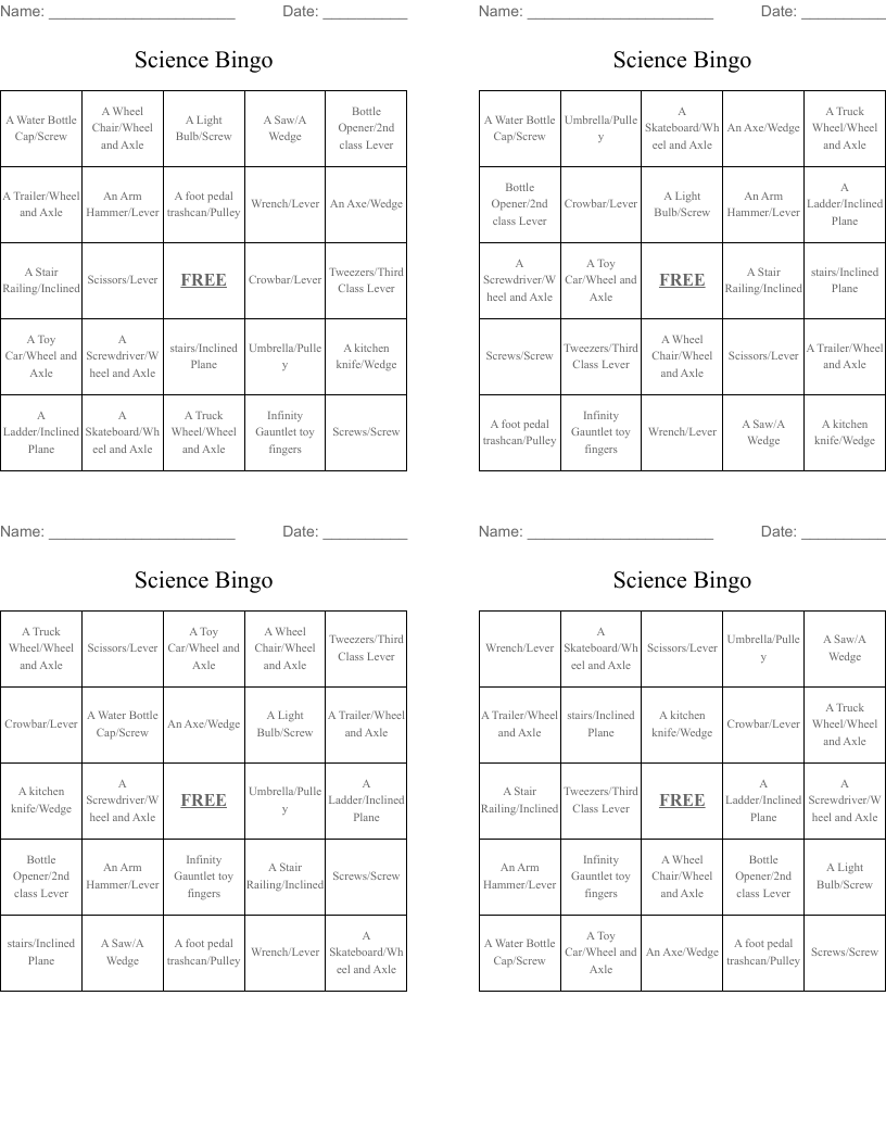 Science Bingo