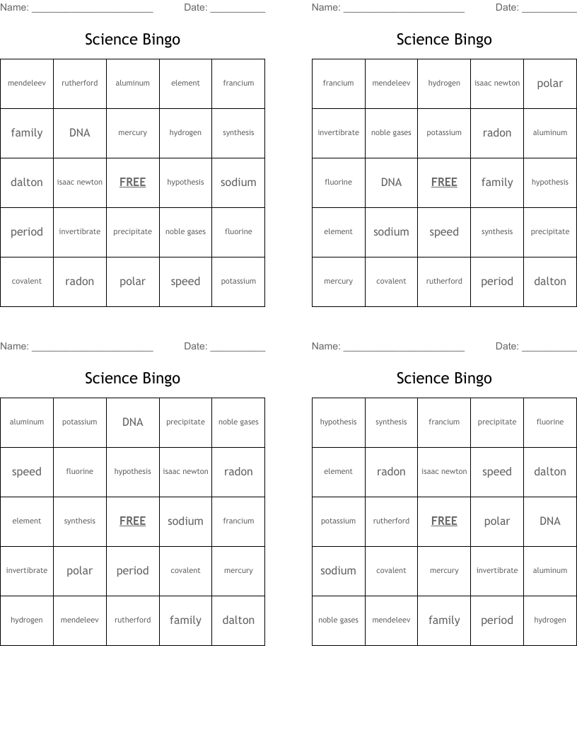 Science Bingo