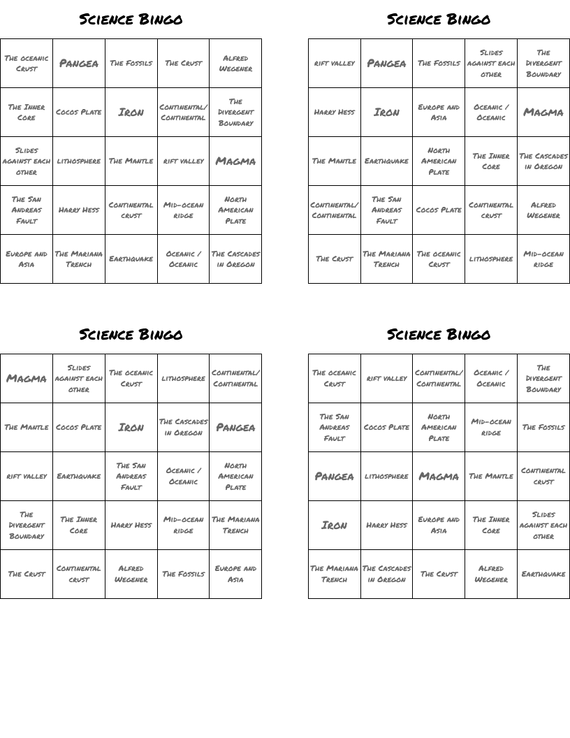 Science Bingo 